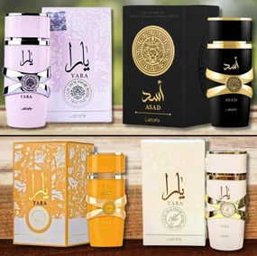 Arabian Unisex 4 Piece Eau de Parfum Gift Set - Pink Yara & Orange Yara Tous for Women   Asad for Men 100 ml each