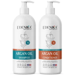 Argan Oil Shampoo & Conditioner with Biotin and Silk Protein, Deep Hair Hydrating & Nourishing, Sulfate-Free, Repairs Dry & Damaged Hair, Adds Shine & Detangles, 16 fl oz Each
