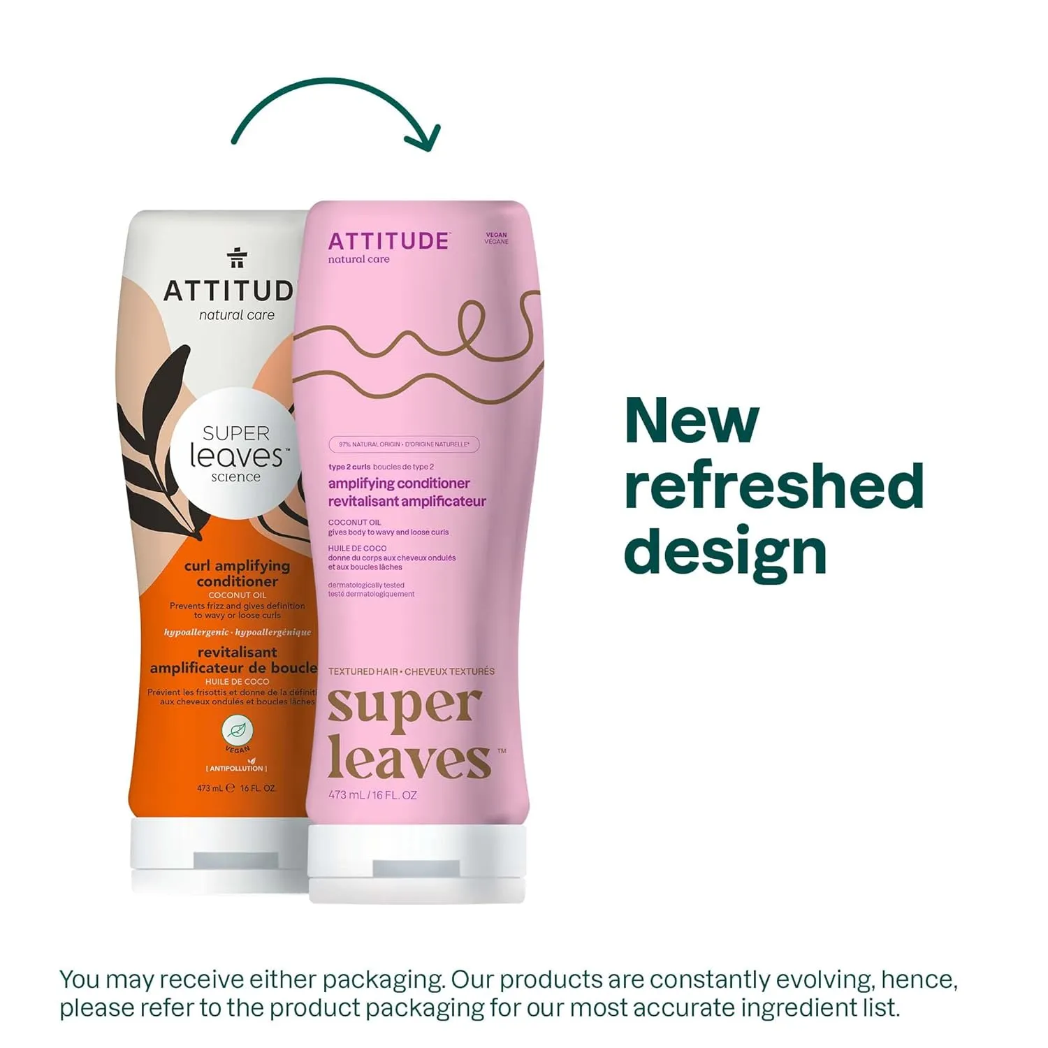 ATTITUDE Amplifying Conditioner for Curly Hair with Coconut Oil, Vegan Detangler and Naturally Derived Ingredients, 2a, 2b, 2c Curl Type, Gives body to Curls, 16 Fl Oz