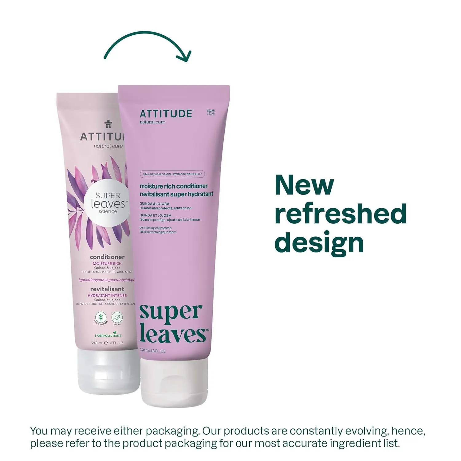 ATTITUDE Moisture Rich Hair Conditioner, For Dry and Damaged Hair, Naturally Derived Ingredients, Vegan Detangler, Dermatologiocally Tested, Quinoa and Jojoba, 8 Fl Oz