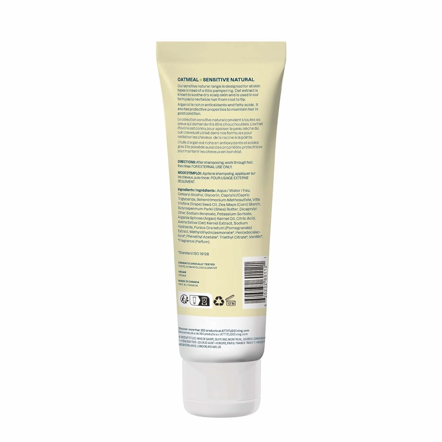 ATTITUDE Hair Conditioner for Sensitive Dry Scalp, Soothing Oat, Protects Color, Naturally Derived Ingredients, Dermatologically Tested, Vegan Detangler, Color Care, 8 Fl Oz (Pack of 6)