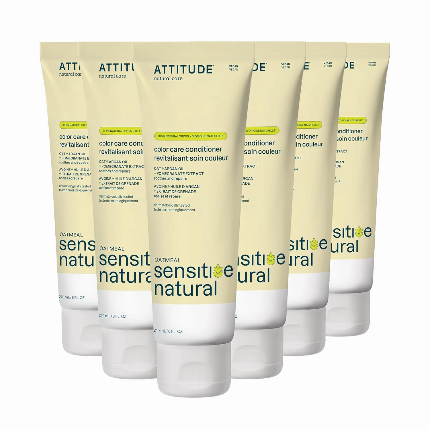 ATTITUDE Hair Conditioner for Sensitive Dry Scalp, Soothing Oat, Protects Color, Naturally Derived Ingredients, Dermatologically Tested, Vegan Detangler, Color Care, 8 Fl Oz (Pack of 6)