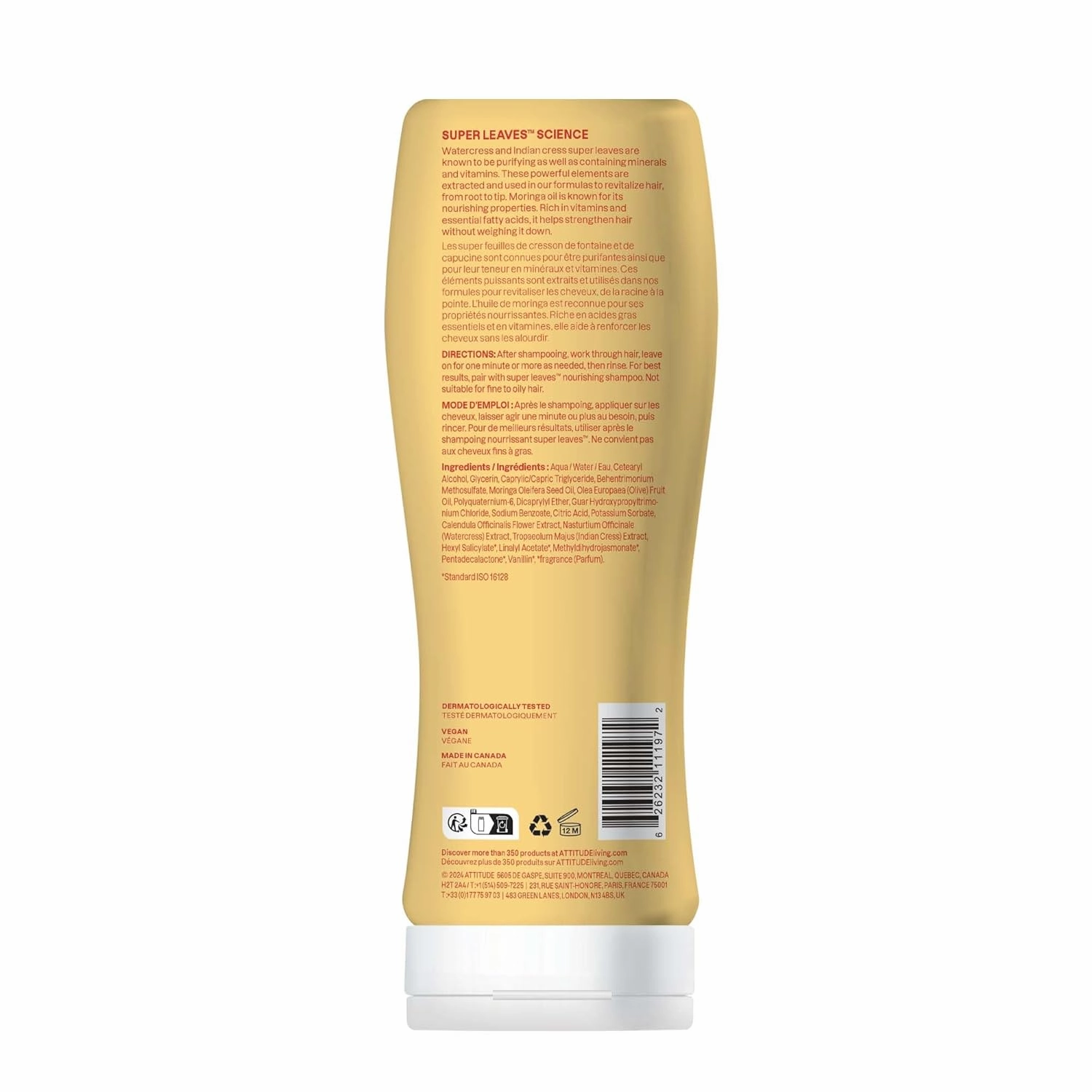 ATTITUDE Nourishing Conditioner for Curly Hair with Moringa Oil, Vegan and Naturally Derived, 3a, 3b, 3c Curl Type, Provides Lightweight Moisture to Curls, 16 Fl Oz