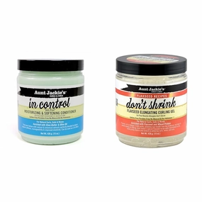 Aunt Jackie's 15oz Anti-Poof Conditioner & Don't Shrink 15oz Flaxseed Curling Gel Bundle for Natural Curls, Coils and Waves