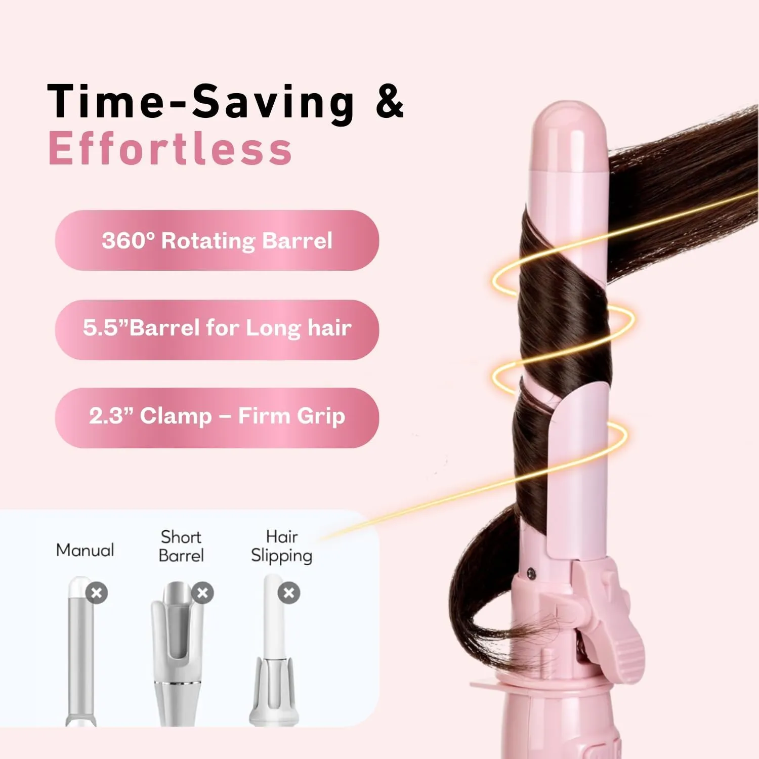 Automatic Self Rotating Curling Iron – 1.1 Inch Self Curling Hair Curler, Anti-Tangle, LCD Display, Fast Heating Wand for Time-Saving, Long-Lasting Curls & Waves, Pink