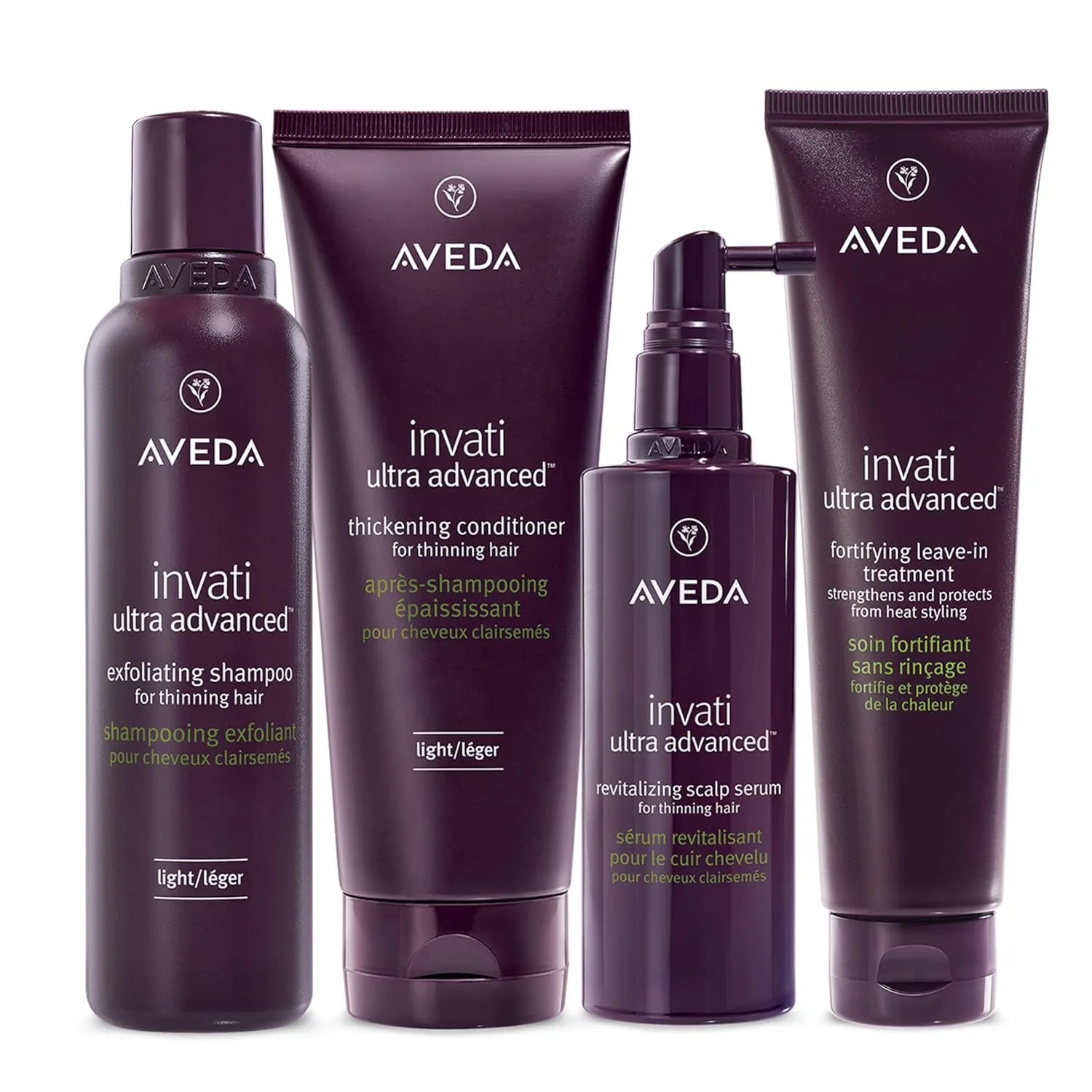 Aveda Invati Ultra Advanced Light 4-Step System | Exfoliating Shampoo, Thickening Conditioner, Revitalizing Scalp Serum, Fortifying Leave-In Treatment | Reduces Hair Loss by 77%*