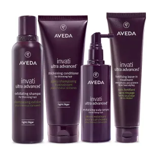 Aveda Invati Ultra Advanced Light 4-Step System | Exfoliating Shampoo, Thickening Conditioner, Revitalizing Scalp Serum, Fortifying Leave-In Treatment | Reduces Hair Loss by 77%*