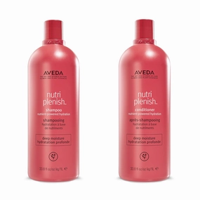 Aveda Nutriplenish Deep Moisture Shampoo & Conditioner Duo | for Dry to Very Dry Hair | Organic Pomegranate Oil, Coconut Oil, Mango Butter | Liter Size