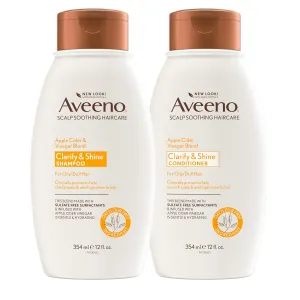 Aveeno Apple Cider Vinegar Shampoo   Conditioner for Balance & High Shine, Daily Clarifying & Soothing Scalp Shampoo for Oily or Dull Hair, Paraben & Dye-Free, 12 Fl Oz