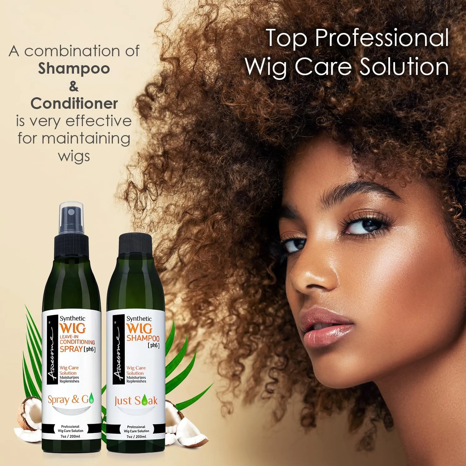 Awesome Synthetic Wig Shampoo and Leave in Conditioner Spray: pH6, Premium Set of 2, Revitalizes Synthetic Wigs, Contains Coconut Oil (7 fl oz)