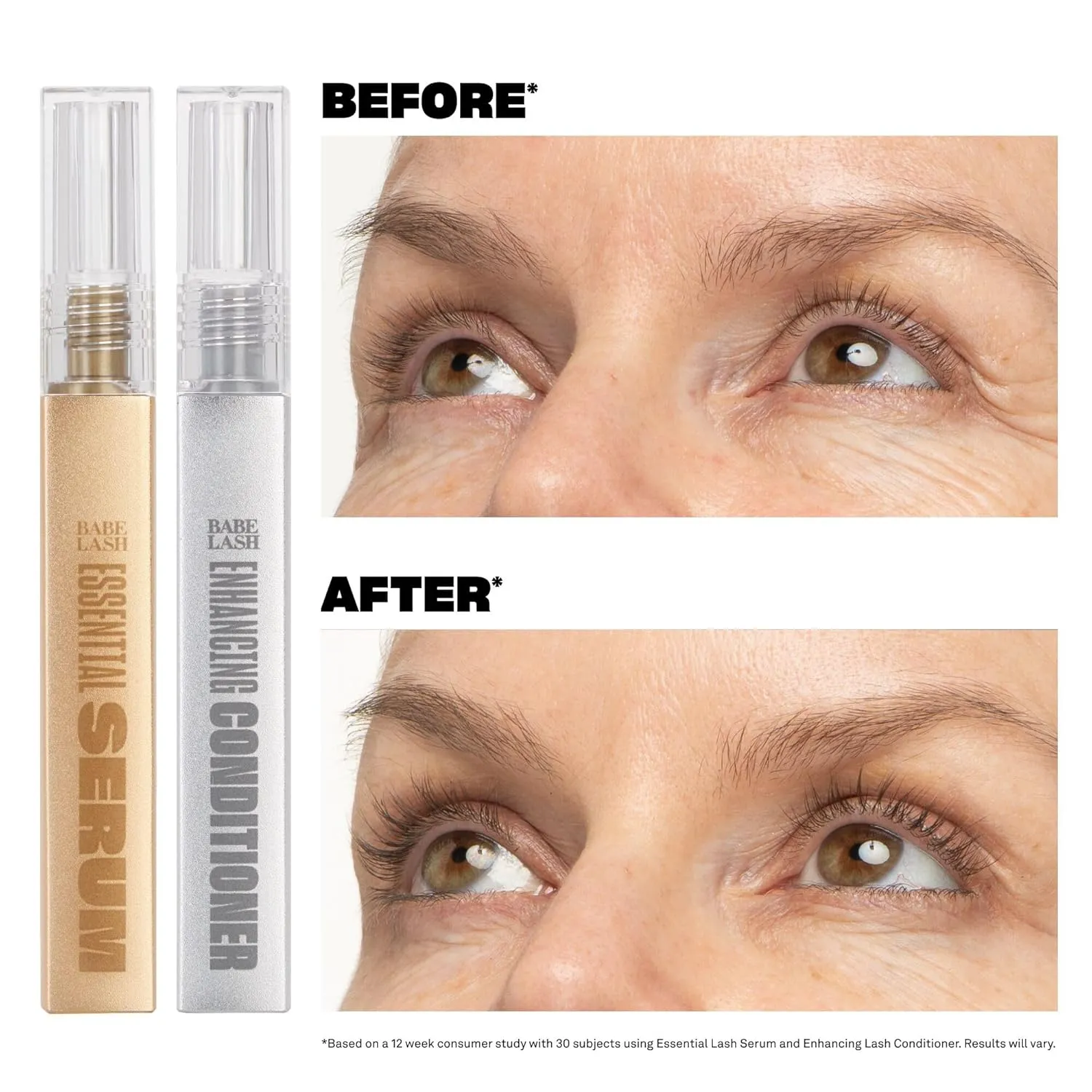 Babe Lash AM/PM Kit - 2mL Essential Serum & 3mL Enhancing Conditioner, Lash Enhancing Serum for Natural Lashes and Extensions, Value Gift Set