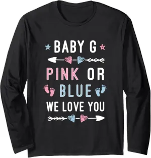 Baby G Last Name Initial Pink or Blue Gender Reveal Long Sleeve T-Shirt