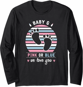 Baby G Last Name Initial Pink or Blue Gender Reveal Long Sleeve T-Shirt