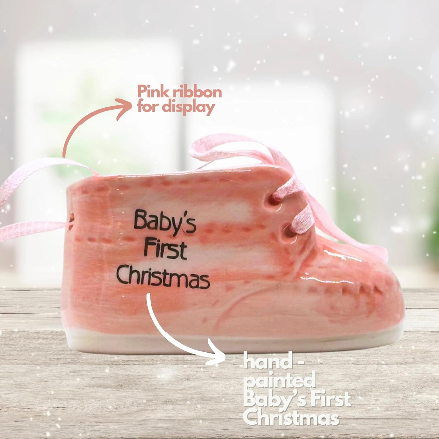 Baby Girl's First Christmas Pink Baby Shoe Ornament for Holiday Tree Décor Xmas Gifts