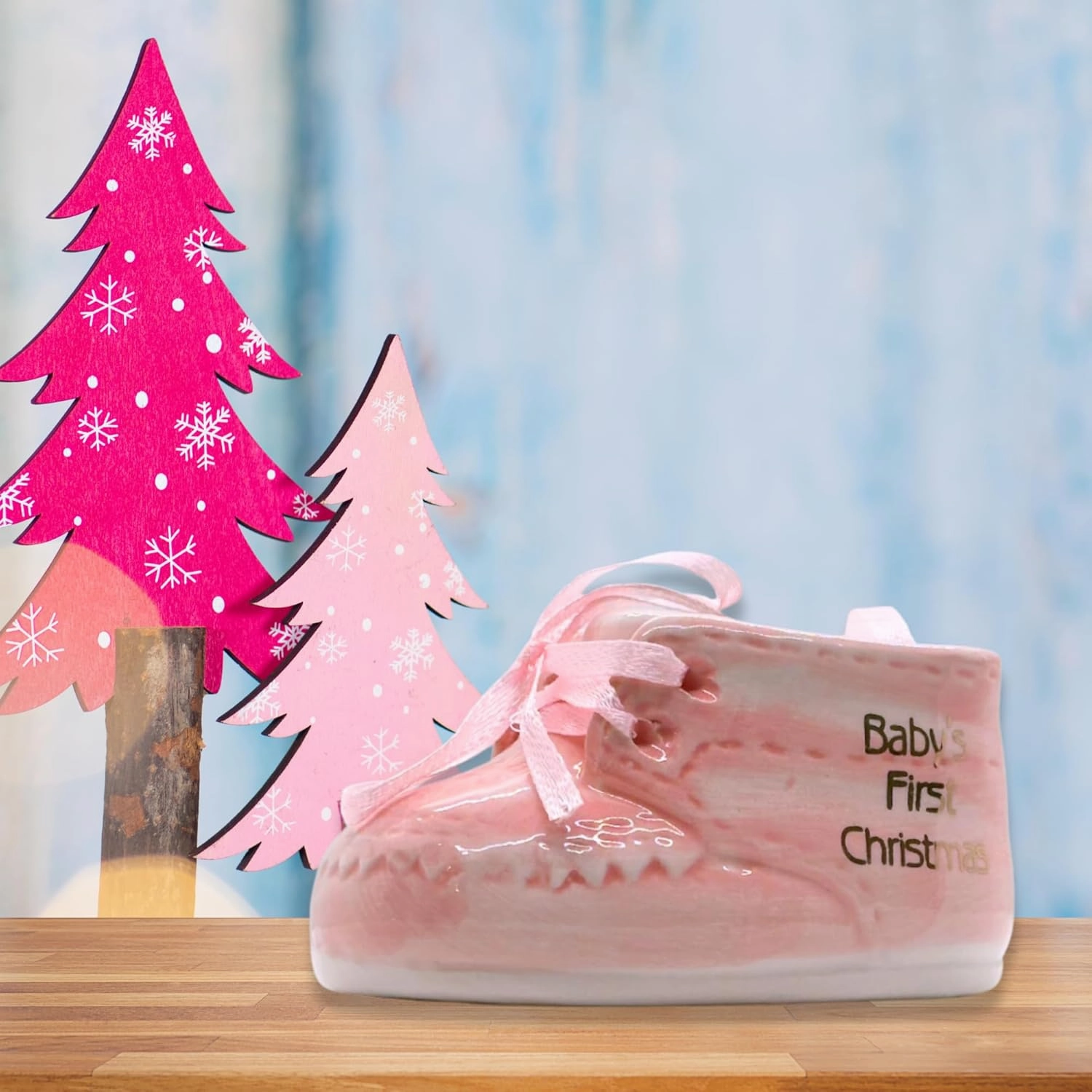 Baby Girl's First Christmas Pink Baby Shoe Ornament for Holiday Tree Décor Xmas Gifts
