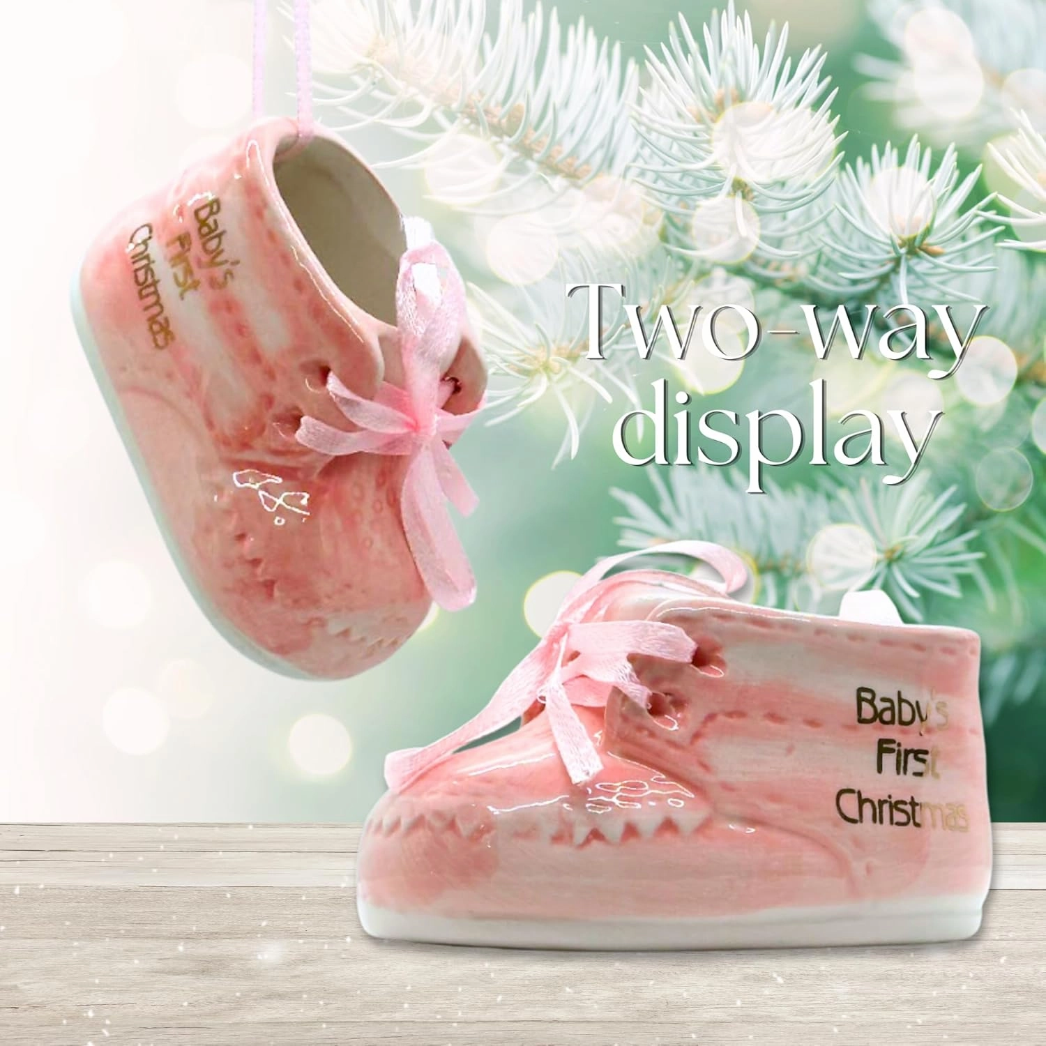Baby Girl's First Christmas Pink Baby Shoe Ornament for Holiday Tree Décor Xmas Gifts