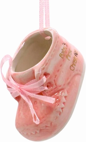 Baby Girl's First Christmas Pink Baby Shoe Ornament for Holiday Tree Décor Xmas Gifts