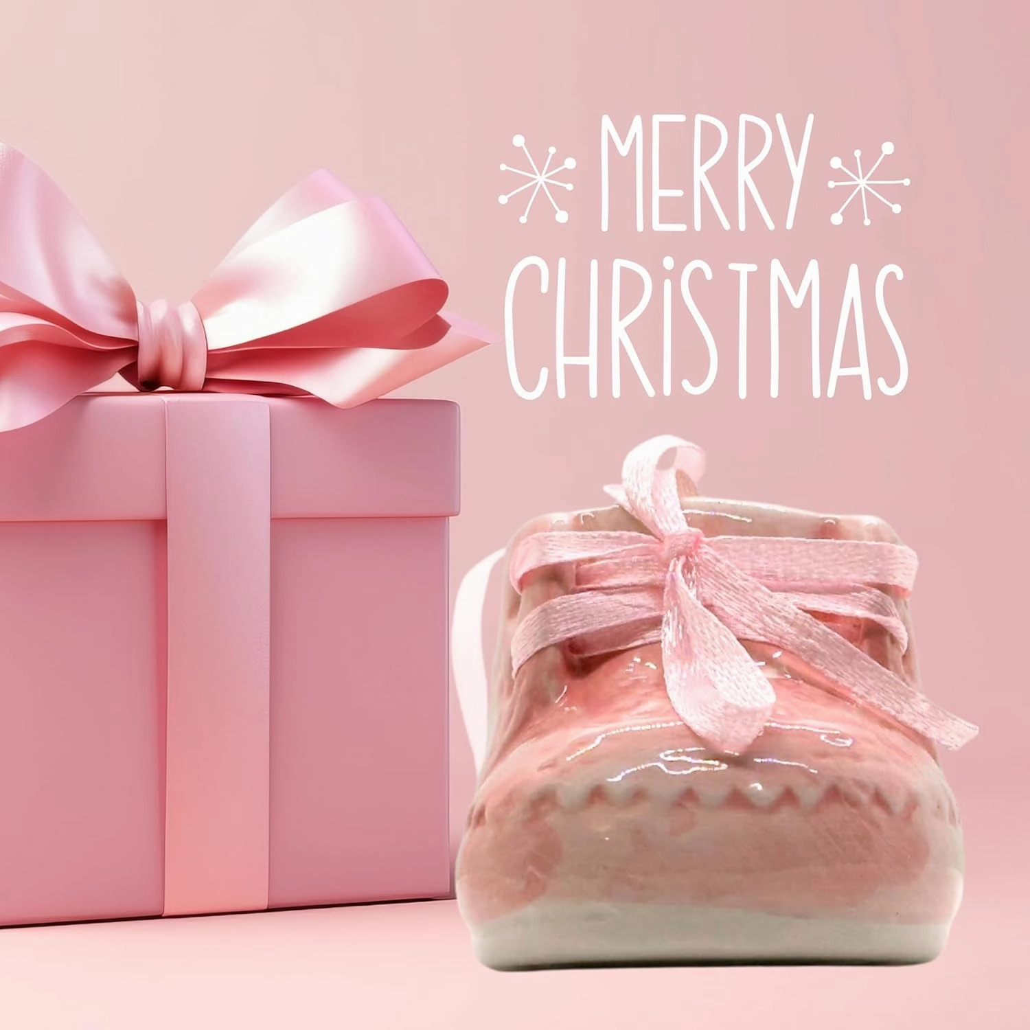 Baby Girl's First Christmas Pink Baby Shoe Ornament for Holiday Tree Décor Xmas Gifts