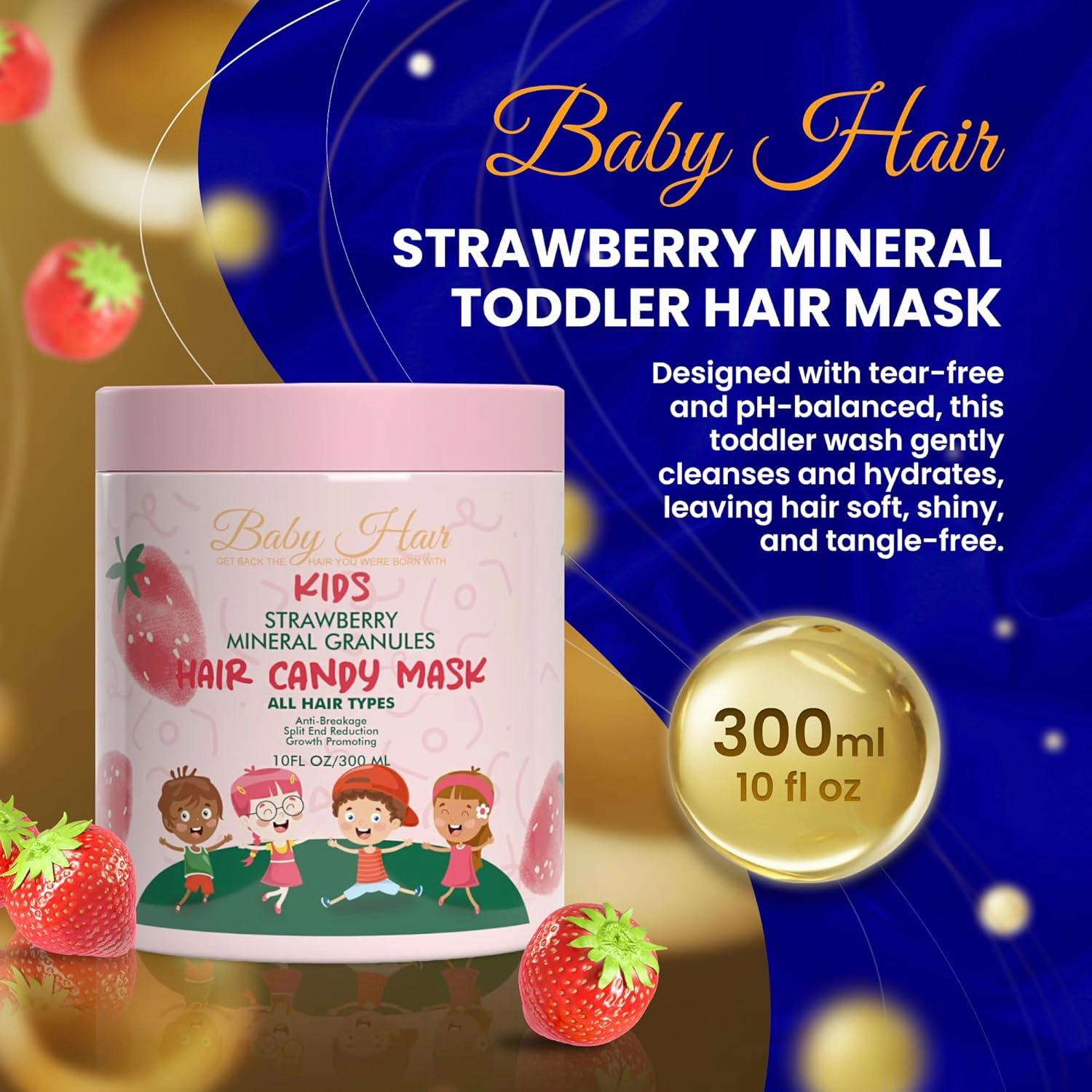 Baby Hair - Strawberry Mineral Hair Candy Mask, Sulfate-Free Kids Hair Conditioner, With Strawberry Oil, Camellia Oil, and Biotin, 10 fl.oz.