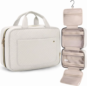 BAGSMART Toiletry Bag Travel Bag with Hanging Hook, Water-resistant Makeup Cosmetic Bag Travel Organizer for Accessories, Shampoo, Full-size Container, Toiletries