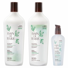 Bain de Terre Green Meadow Balancing Conditioner, Gentle Moisture Balance for Soft, Silky & Bouncy Hair with Argan & Monoi Oils, Paraben-free, Color-Safe, Vegan (2 sizes)