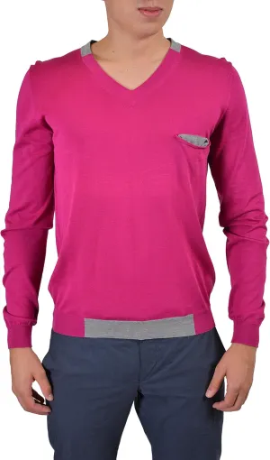 Ballantyne Men's Raspberry Pink V-Neck Long Sleeve Sweater US XS IT 46
