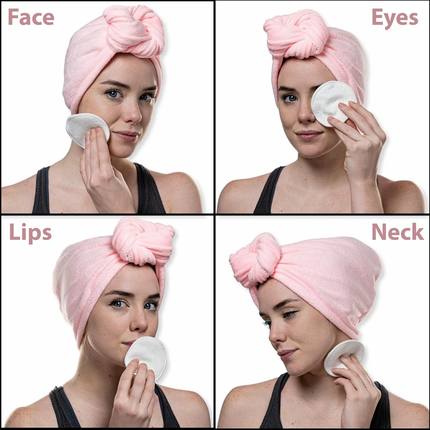 Bamboo Makeup Remover Pads - Reusable Cotton Rounds for Face with Mesh Bag and Hair Turban – 12 Facial Cleansing Wipes Gently Remove Facial and Eye Makeup (14 Piece Set)