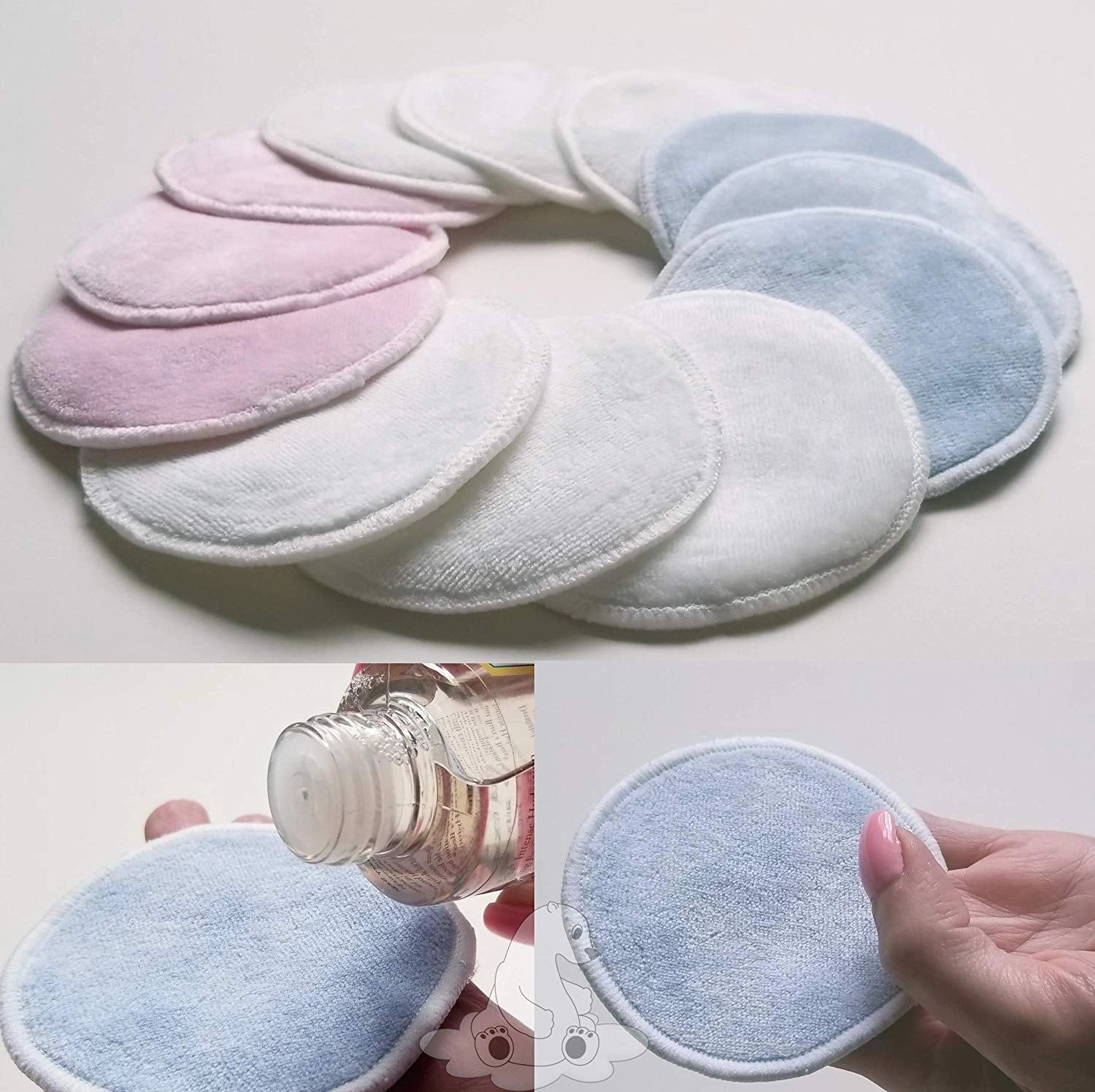 Bamboo Makeup Remover Pads - Reusable Cotton Rounds for Face with Mesh Bag and Hair Turban – 12 Facial Cleansing Wipes Gently Remove Facial and Eye Makeup (14 Piece Set)