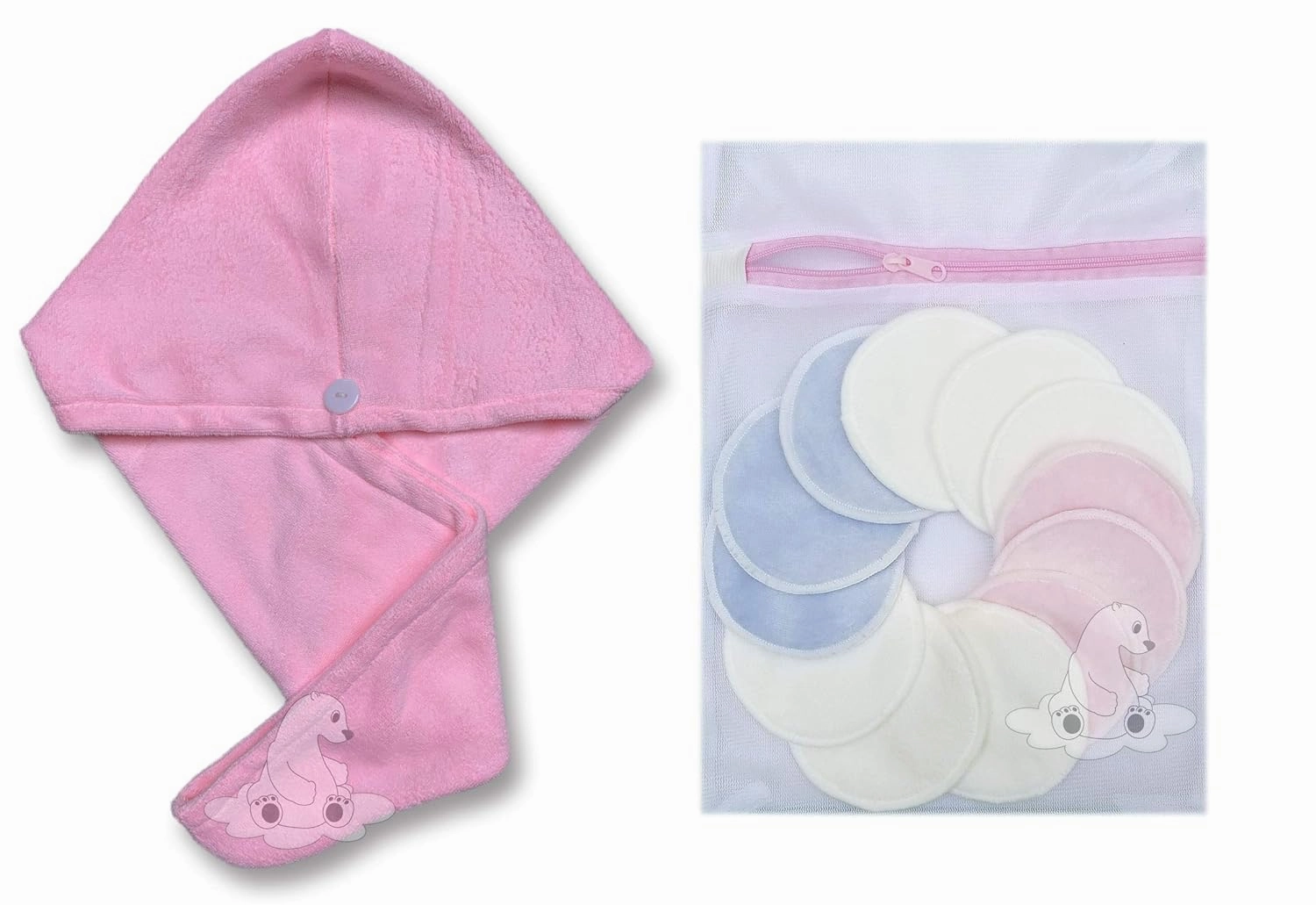 Bamboo Makeup Remover Pads - Reusable Cotton Rounds for Face with Mesh Bag and Hair Turban – 12 Facial Cleansing Wipes Gently Remove Facial and Eye Makeup (14 Piece Set)