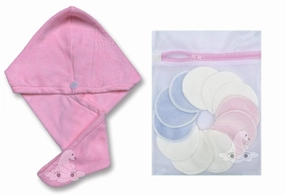 Bamboo Makeup Remover Pads - Reusable Cotton Rounds for Face with Mesh Bag and Hair Turban – 12 Facial Cleansing Wipes Gently Remove Facial and Eye Makeup (14 Piece Set)