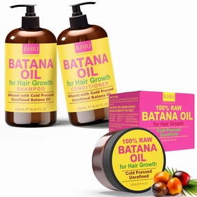Batana Oil and Shampoo & Conditioner Set for Deep Conditioning | Intensive Hair Treatment for Dry, Damaged Hair | Promotes Thickness