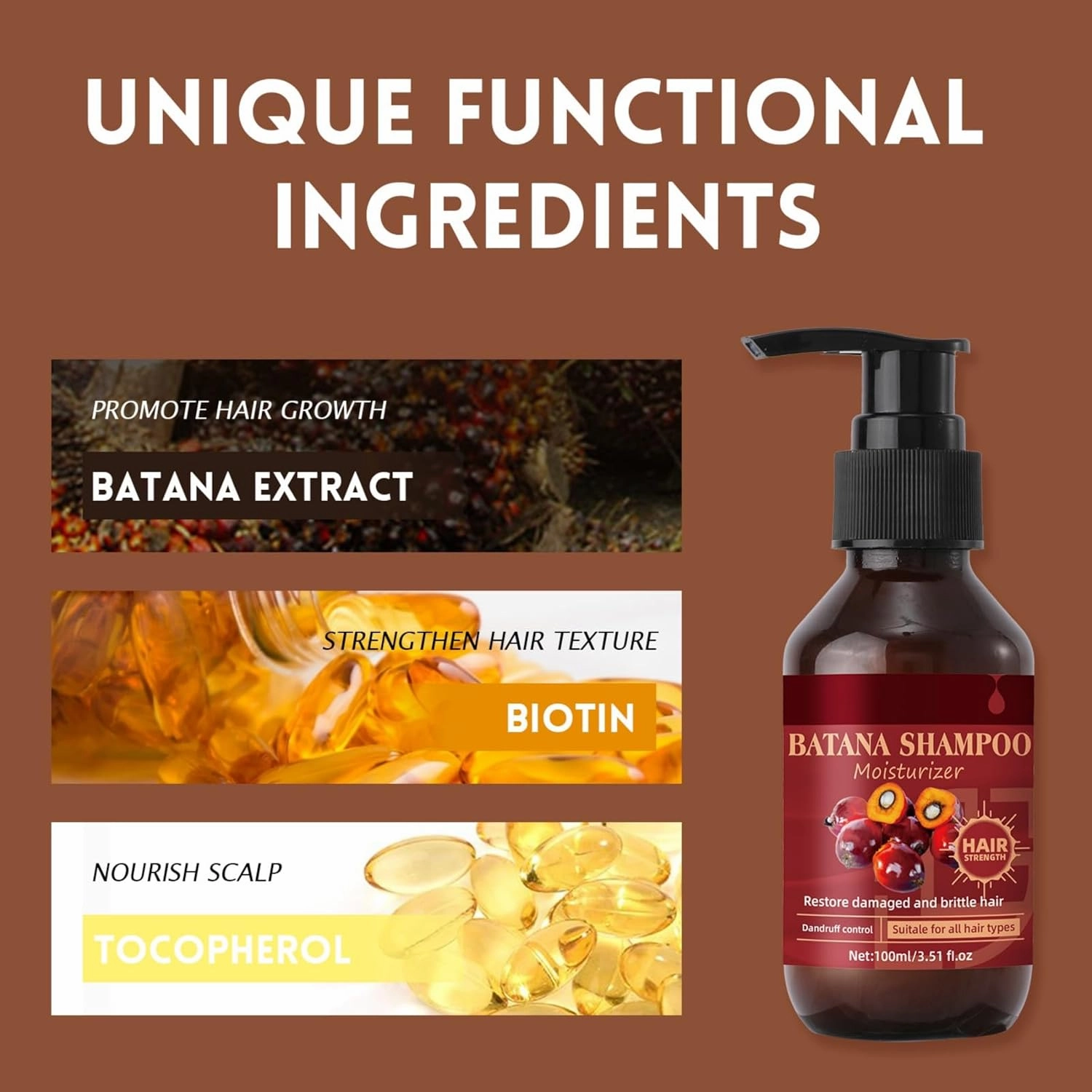 Batana Shampoo Promote Hair Growth, Hydrating Moisturizer Reduce Dandruff, Deep Nourish, Strengthens, Restores Damaged Brittle Hair for All Hair Types 3.51 fl oz