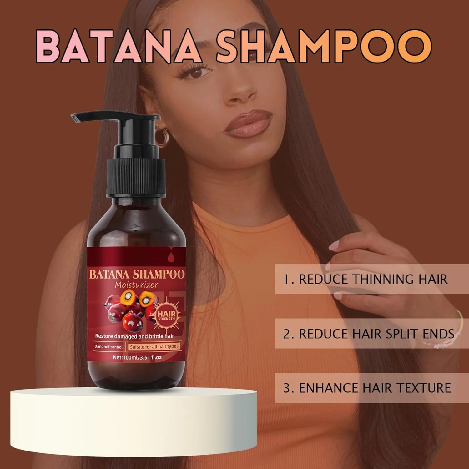 Batana Shampoo Promote Hair Growth, Hydrating Moisturizer Reduce Dandruff, Deep Nourish, Strengthens, Restores Damaged Brittle Hair for All Hair Types 3.51 fl oz