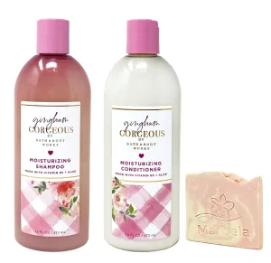 Bath & Body Works Gingham Gorgeous Moisturizing Shampoo & Conditioner Duo Set with a Himalayan Salts Springs Sample Soap