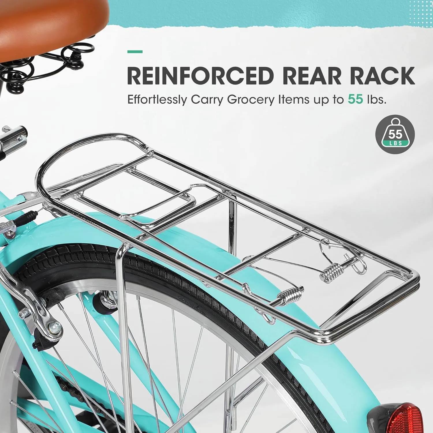 Beach Cruiser Bike for Women and Men, 24 26 inch Female Commuter Bicycle with Basket, 1 Speed Womens Bike with Rear Rack/High-Carbon Steel/Front & Rear Fenders, Multi Color