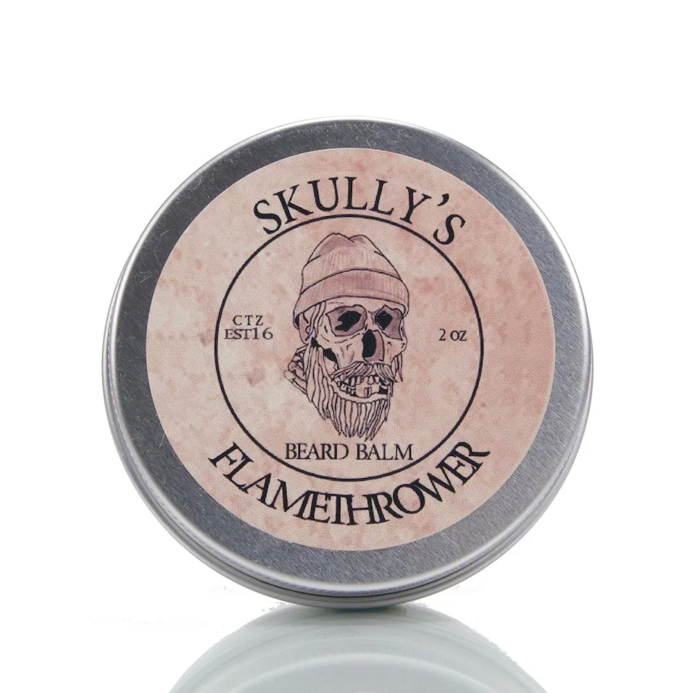 Beard Balm with Cinnamon Scent and Argan & Jojoba Oils | Flamethrower Beard Balm 2 oz. | Styles, Strengthens & Softens Beards | Leave in Conditioner Wax for Men by Skully's Beard Oil