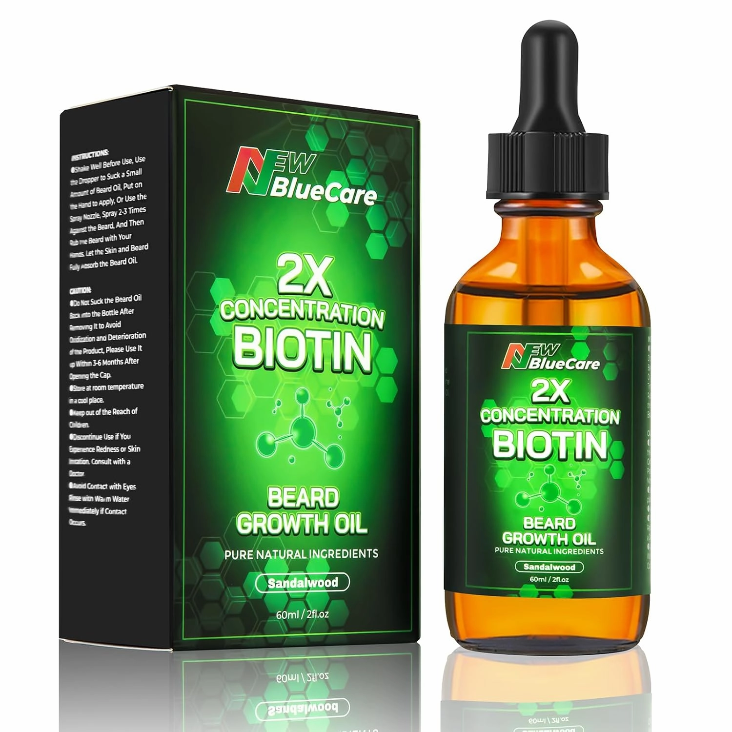 Beard Growth Oil - Conditioner with 2X Concentration Biotin for Men's Mustaches Growth/Softens/Moisturizes/Strengthens Natural Argan,Jojoba Oil,2 Fl.Oz/Sandalwood