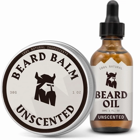 Beard Oil and Balm Set Unscented - Dual Use Leave in Beard Conditioner Tames, Styles, and Moisturizes Beards & Mustache - Made with Natural and Organic Argan & Jojoba Oils (2 Piece, Unscented)