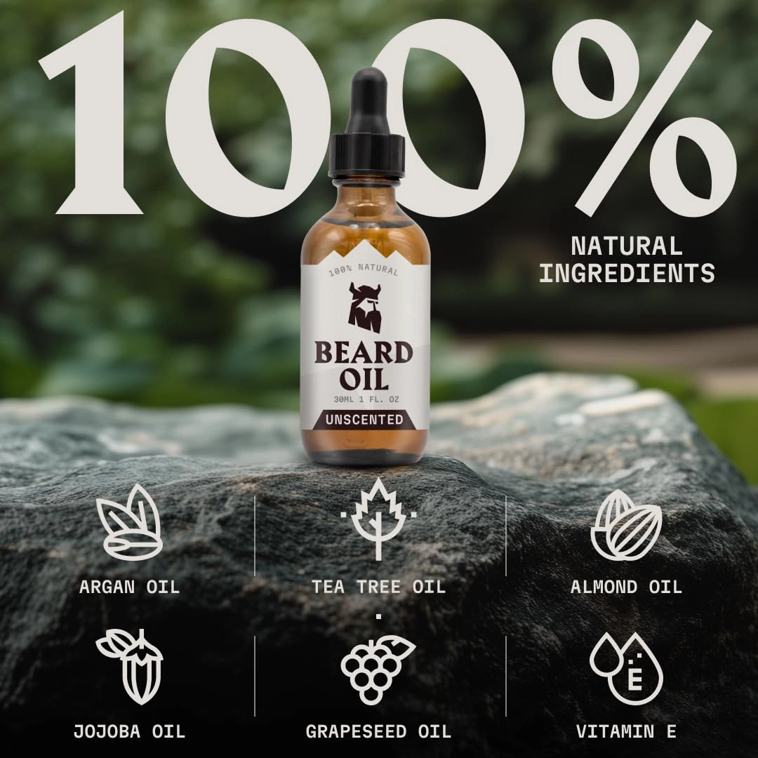 Beard Oil and Balm Set Unscented - Dual Use Leave in Beard Conditioner Tames, Styles, and Moisturizes Beards & Mustache - Made with Natural and Organic Argan & Jojoba Oils (2 Piece, Unscented)