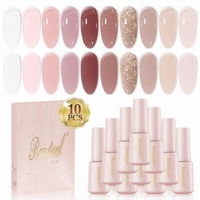 Beautpal Nude Gel Polish Kit: 10-Piece Translucent Jelly Neutral Nail Art Design Set, DIY Soak Off Nail Lamp Cured Manicure Gifts for Women, 7ml