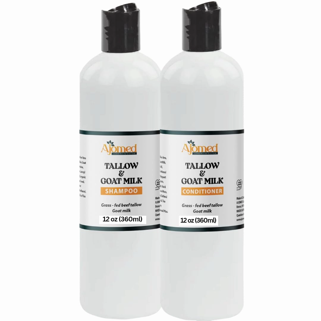 Beef Tallow & Goat Milk Shampoo and Conditioner Set - Handmade Hair Care for Thinning Relief, Sea Moss Shampoo and Conditioner, Thickening Formula for Hair Regrowth & Str (Shampoo & Conditioner 12 Oz)