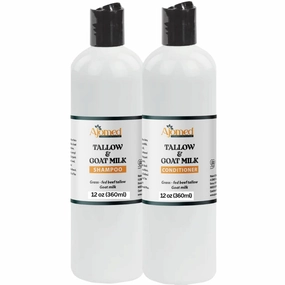 Beef Tallow & Goat Milk Shampoo and Conditioner Set - Handmade Hair Care for Thinning Relief, Sea Moss Shampoo and Conditioner, Thickening Formula for Hair Regrowth & Str (Shampoo & Conditioner 12 Oz)