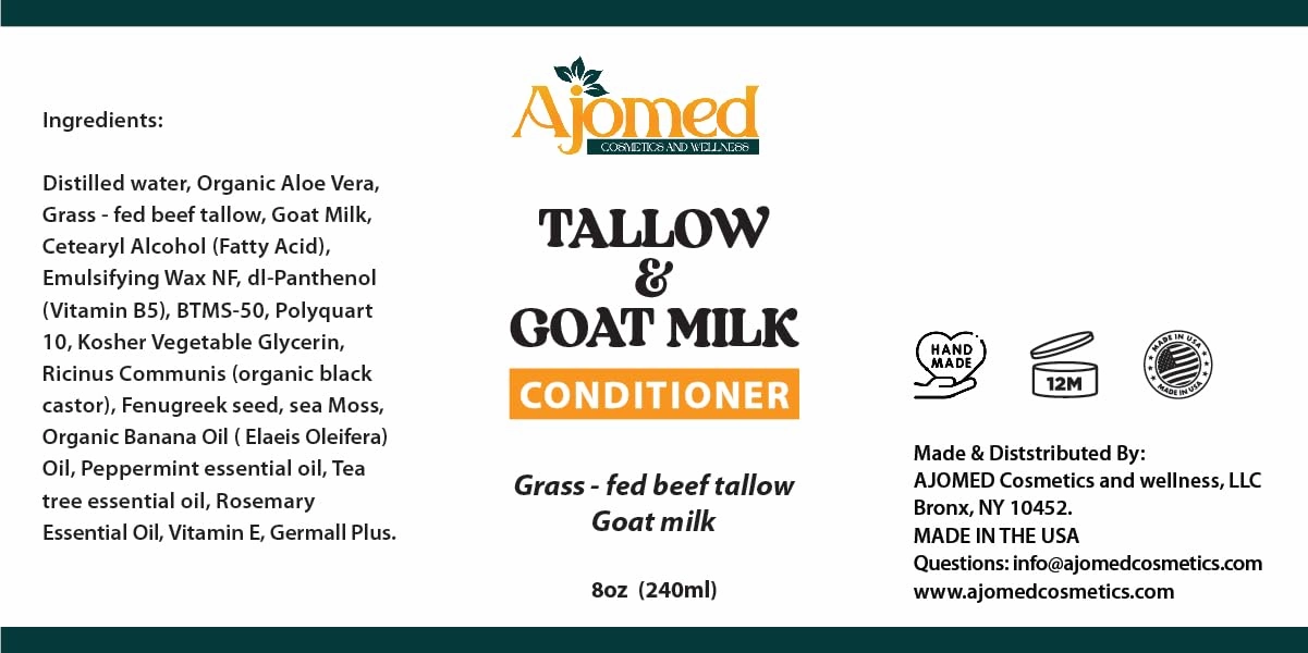 Beef Tallow & Goat Milk Shampoo and Conditioner Set - Handmade Hair Care for Thinning Relief, Sea Moss Shampoo and Conditioner, Thickening Formula for Hair Regrowth & Str (Shampoo & Conditioner 12 Oz)