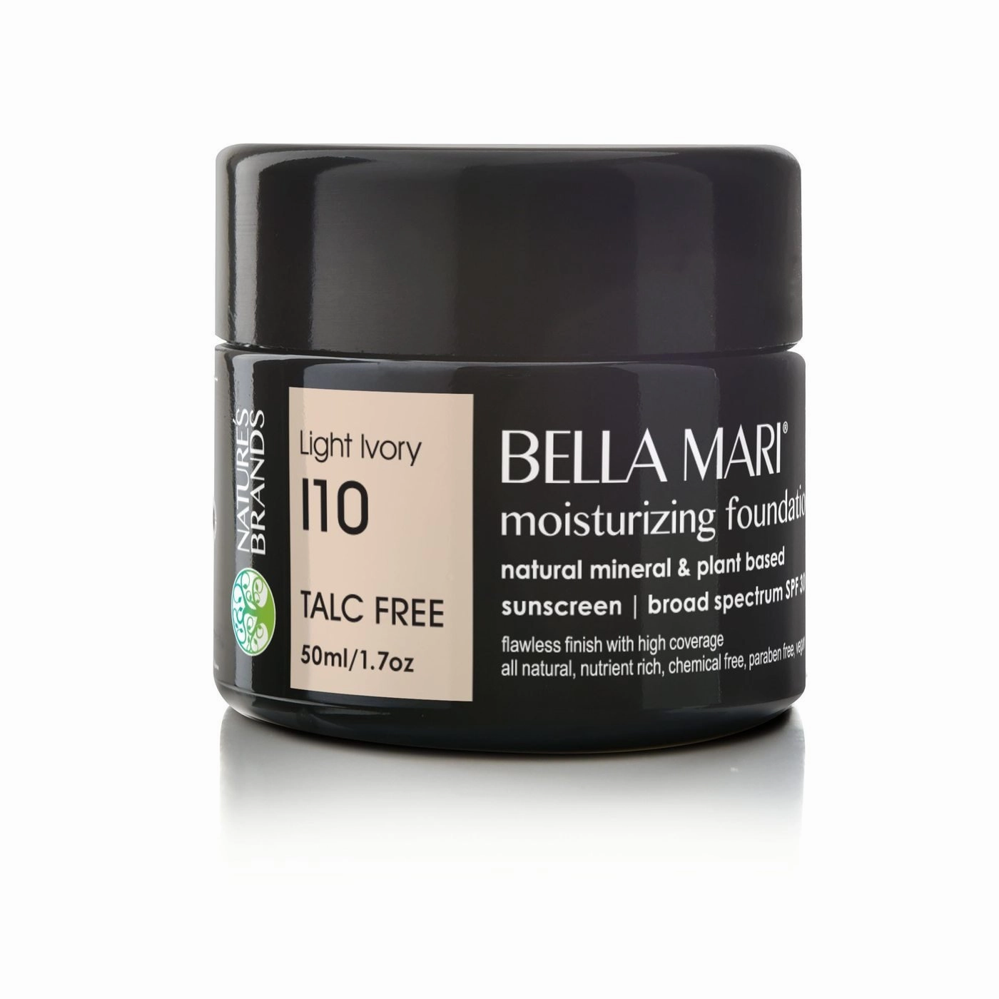 Bella Mari Natural Moisturizing Foundation, Light Ivory (I10); 1.7floz Glass