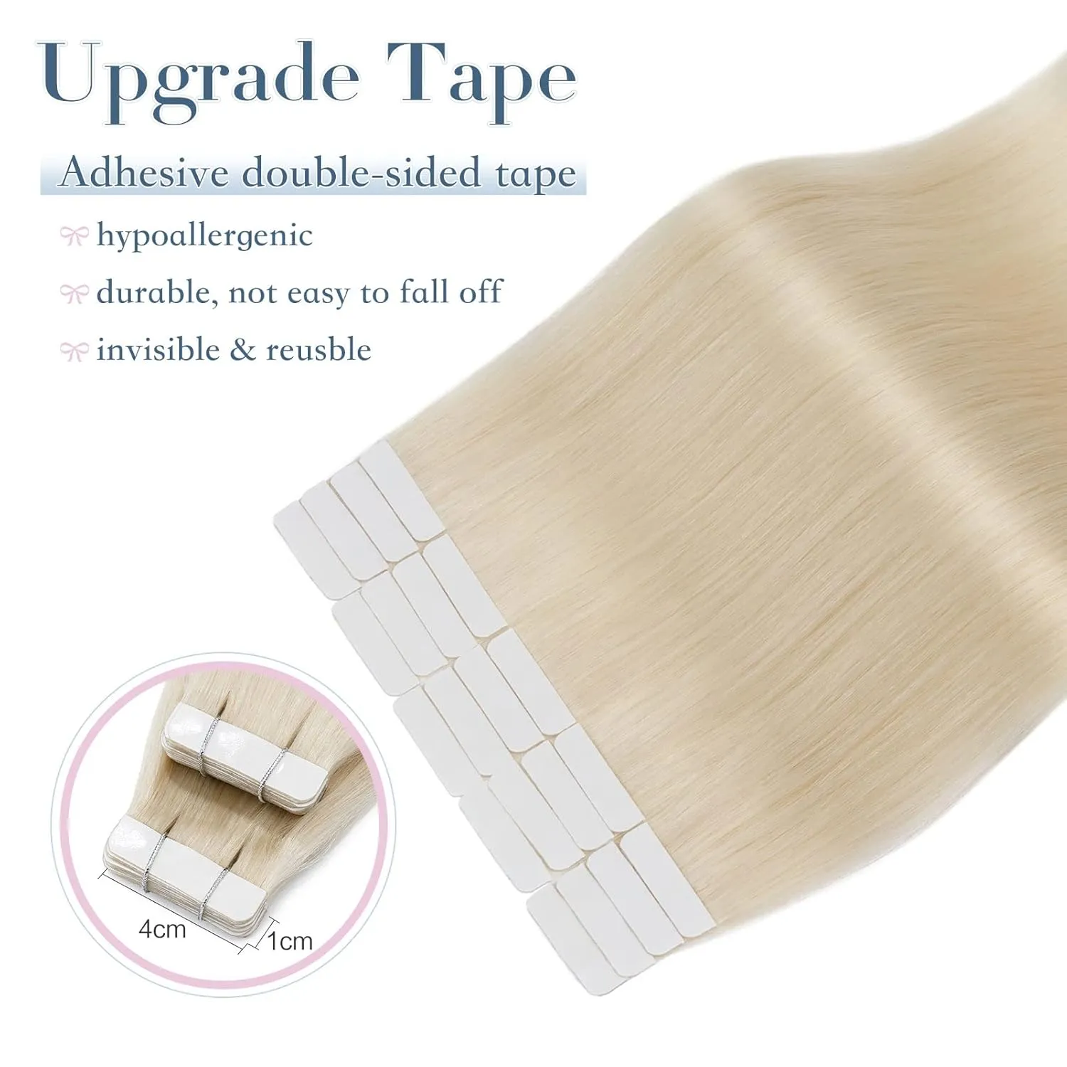 Benehair Tape in Hair Extensions Human Hair 16 Inch 50g 20pcs Platinum Blonde Real Straight Silky Soft Remy Hair Seamless Double Side Tape in Hair Extensions for Women-60