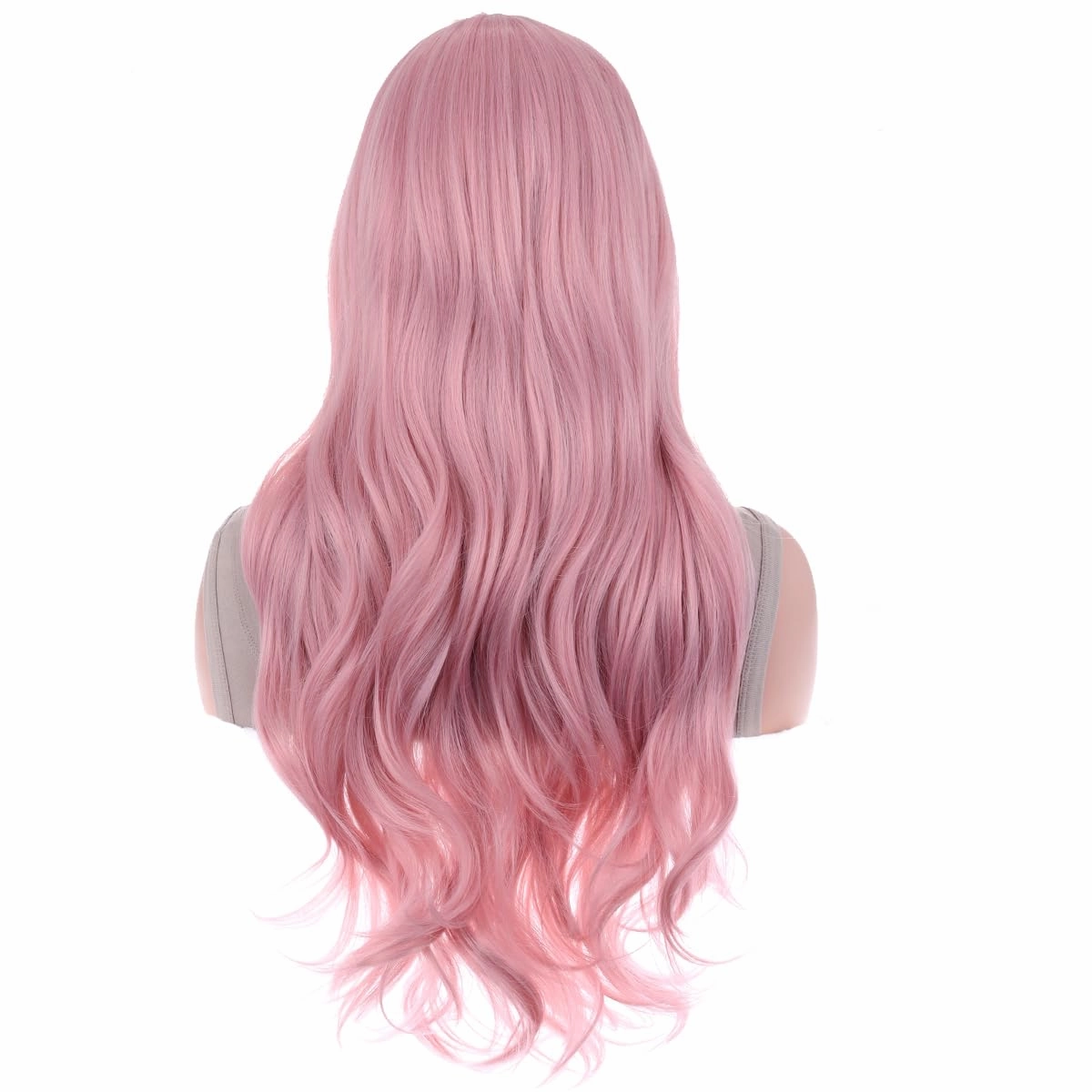 BERON Pink Wig Long Wavy Wig with Bangs Synthetic Wigs Long Pink Wigs for Daily Party with Hairnet