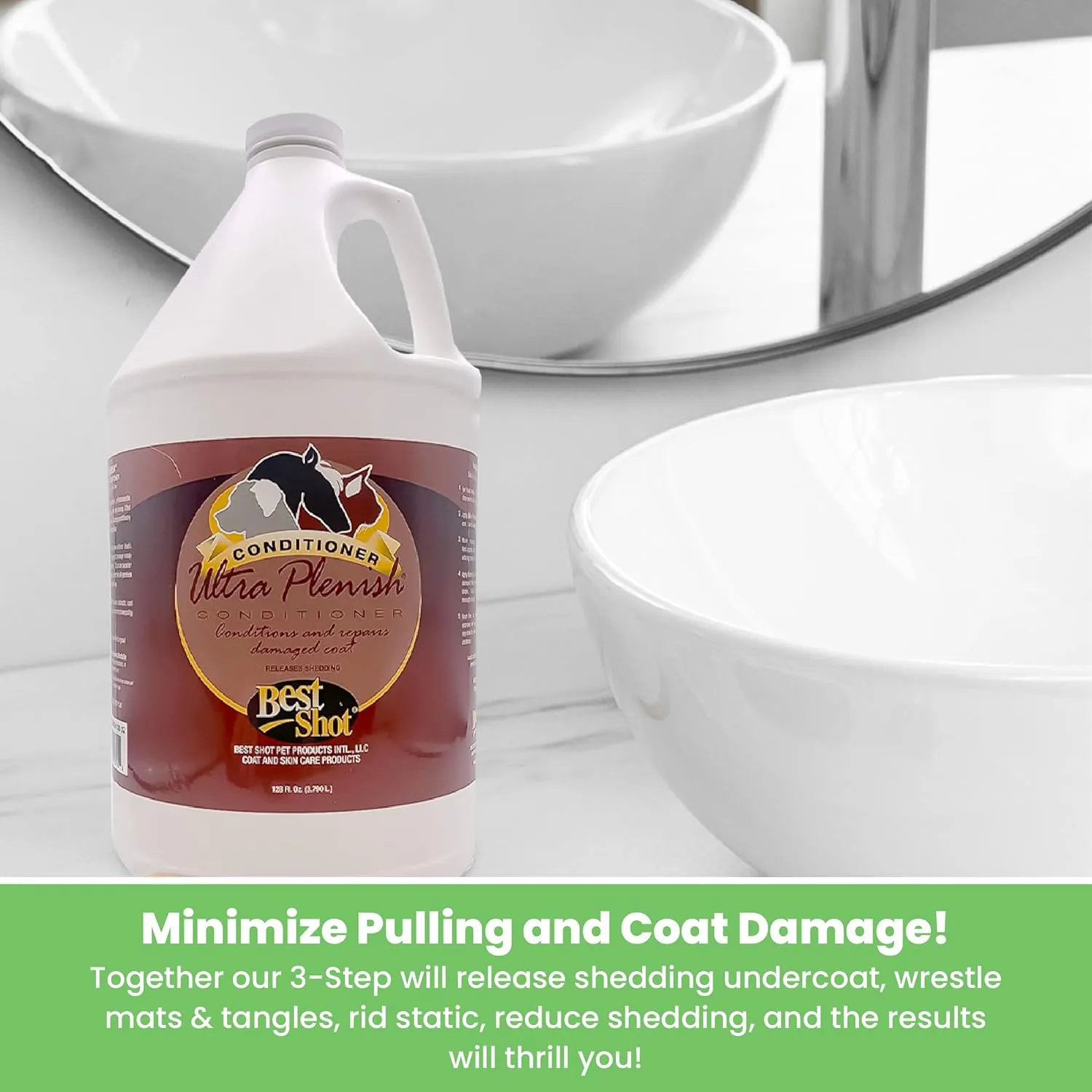 Best Shot Ultra Plenish Conditioner, Coat Release Technology, Ideal Pet Grooming Supplies, Moisturizing Conditioner for Dogs, Cats, and Horses, 1 Gallon