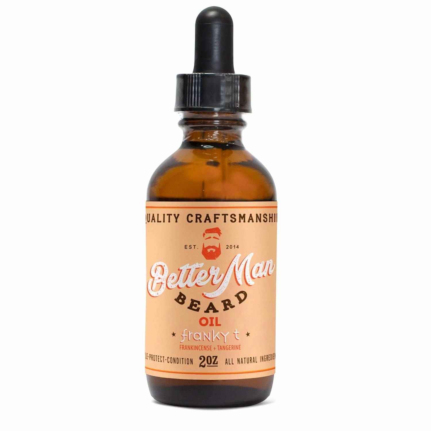 BETTER MAN BEARD Franky T Beard Oil (Frankincense   Tangerine) - 2 oz All-Natural Leave-in Beard Conditioner with Therapeutic Grade Essential Oils & 100% Natural Formula - OIL-FRT2