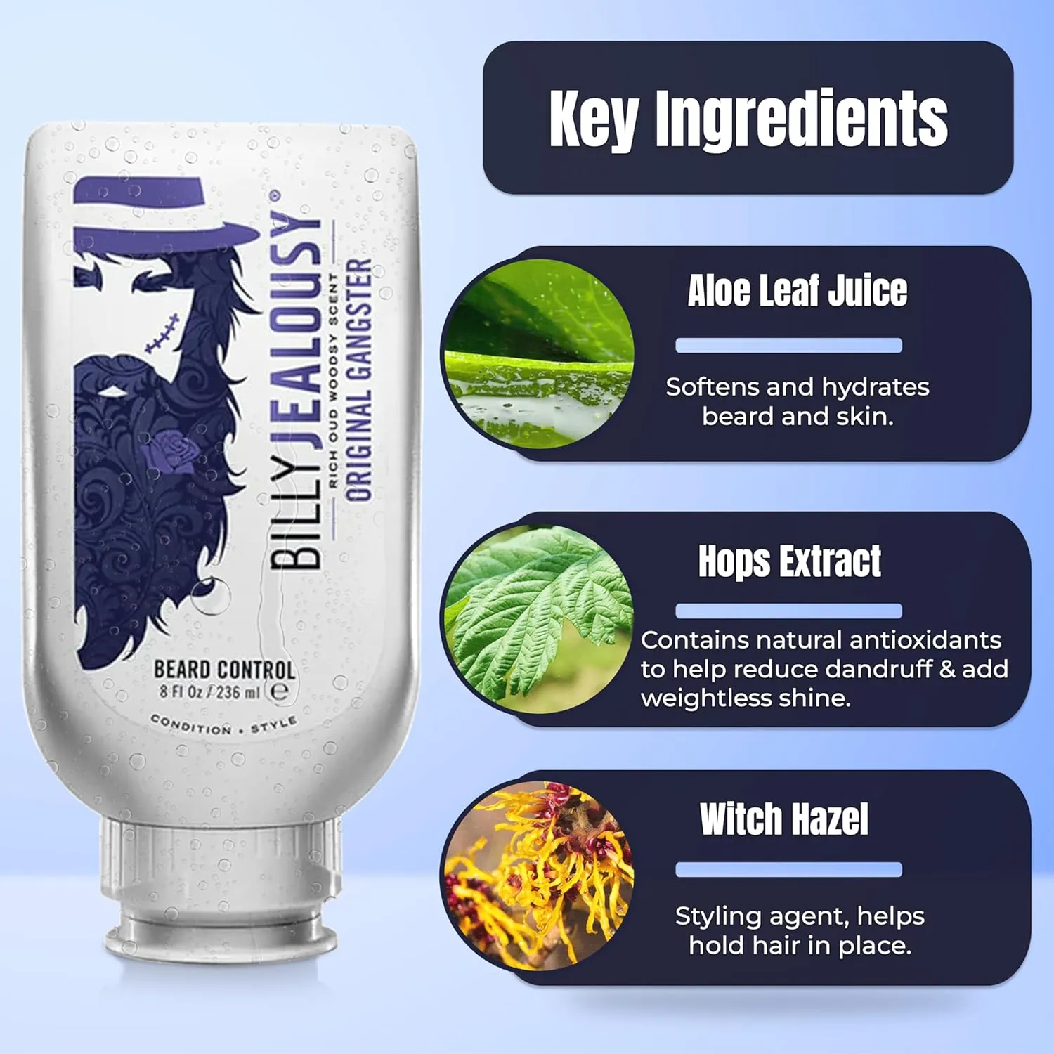 Billy Jealousy Beard Control Leave In Beard Conditioner for Men with Aloe Leaf Juice and Jojoba Seed Oil, Softens Hair and Skin, Light Hold with Matte Finish