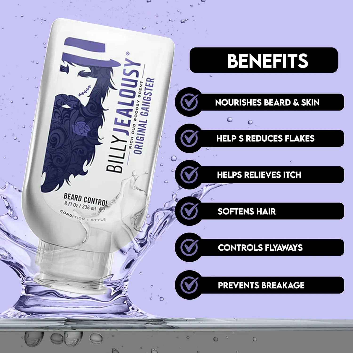 Billy Jealousy Beard Control Leave In Beard Conditioner for Men with Aloe Leaf Juice and Jojoba Seed Oil, Softens Hair and Skin, Light Hold with Matte Finish